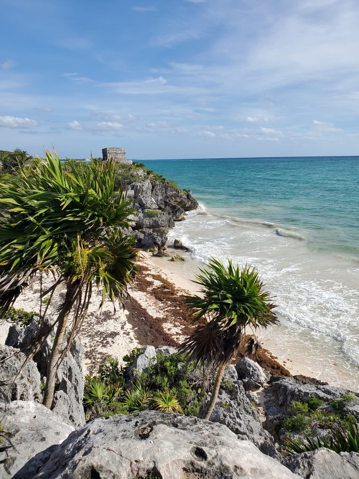 The Caribbean coast below the Tulum ruins