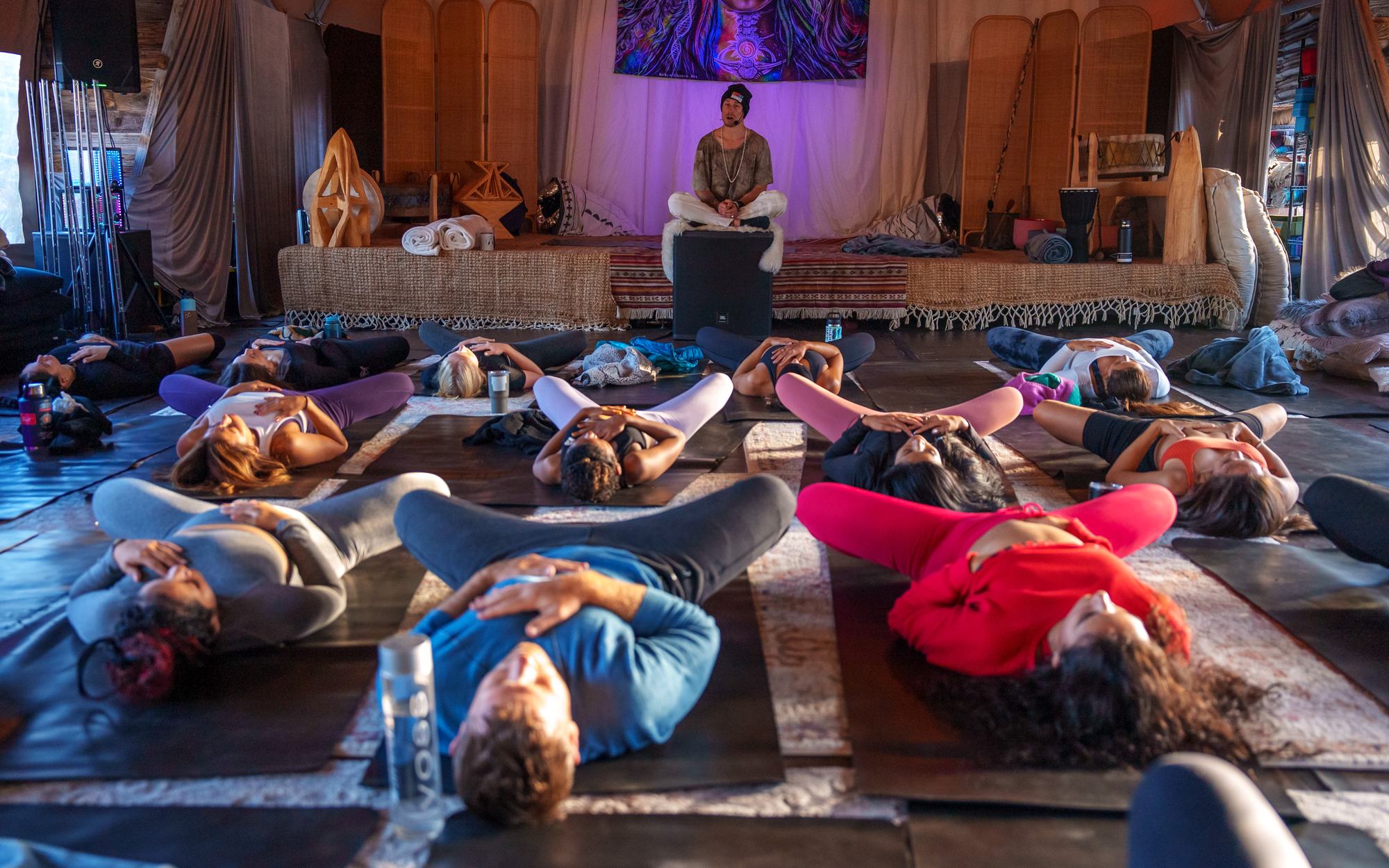 A yoga class in the shala